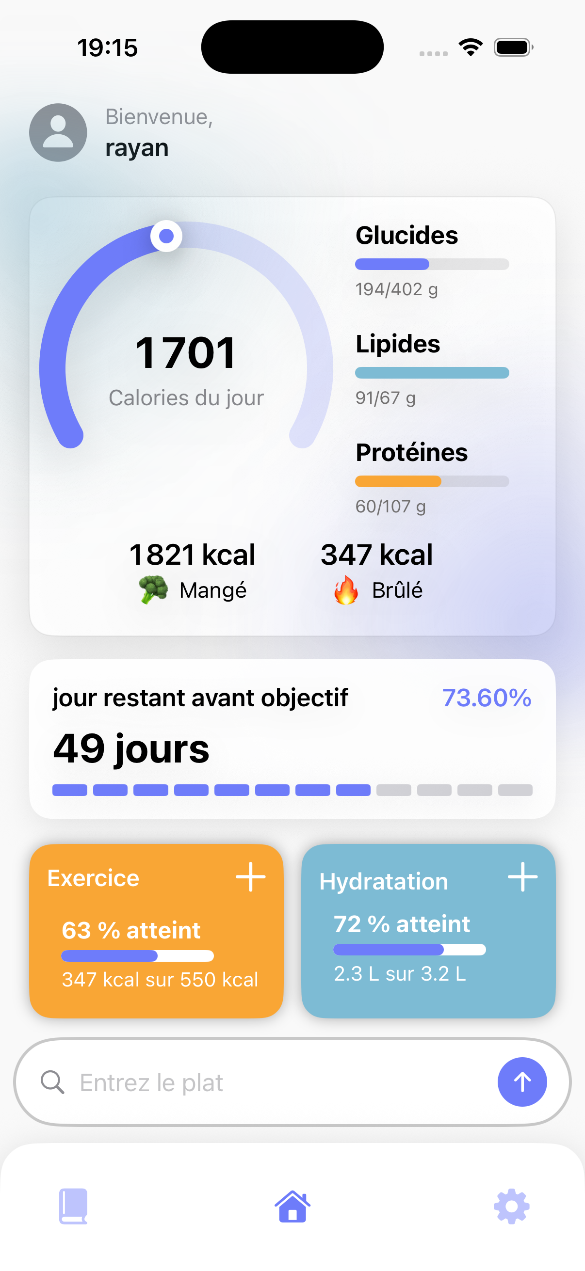 CountOnFit — Interface principale de l'application